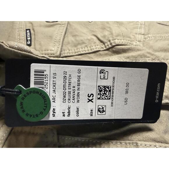 NWT G-Star RAW Arc Jacket Women’s Short Sleeve Stretch Canvas Beige - XS - Picture 8 of 10